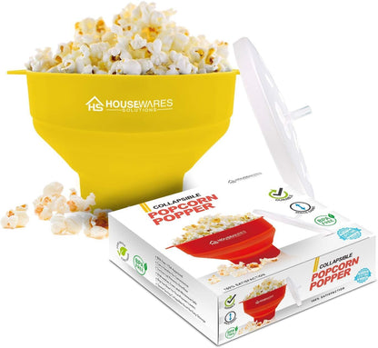 Collapsible Silicone Microwave Hot Air Popcorn Popper Bowl with Lid and Handles - Red