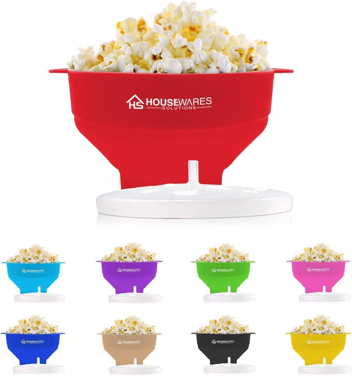 Collapsible Silicone Microwave Hot Air Popcorn Popper Bowl with Lid and Handles - Red