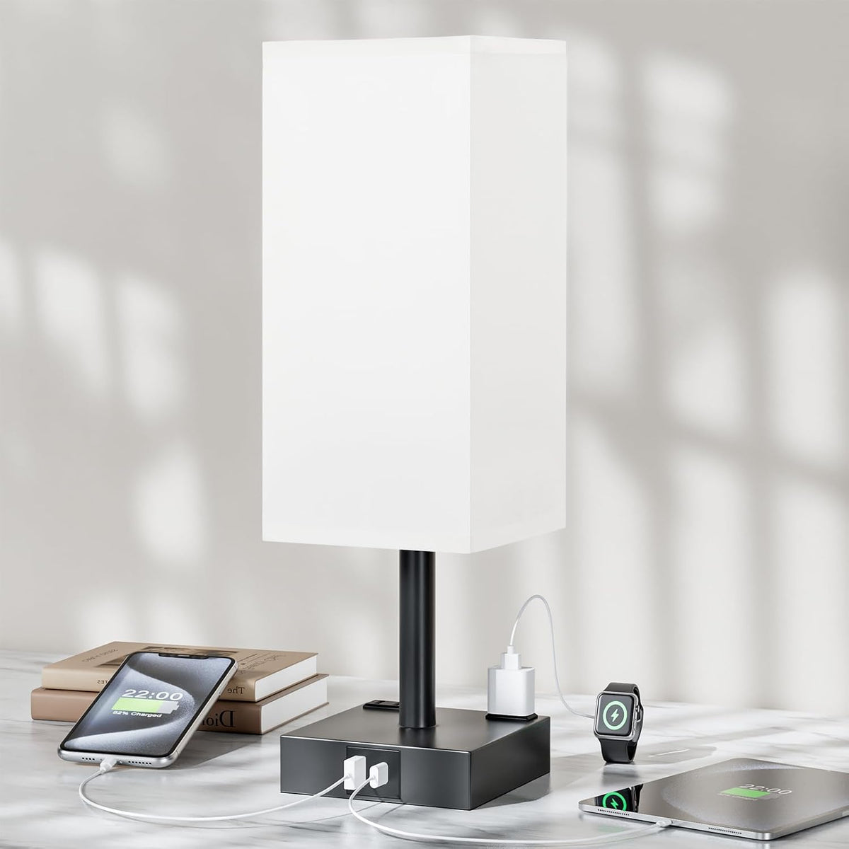 Touch Bedside Table Lamp for Bedroom - Dimmable, USB C+A, 2 AC Outlets