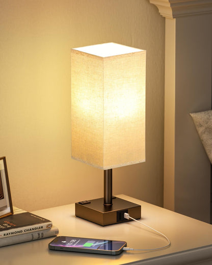 Touch Bedside Table Lamp for Bedroom - Dimmable, USB C+A, 2 AC Outlets