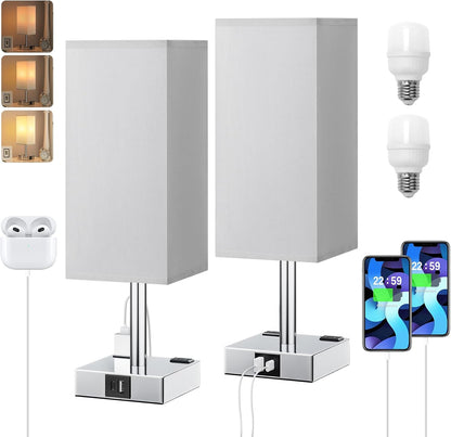 Touch Bedside Table Lamp for Bedroom - Dimmable, USB C+A, 2 AC Outlets