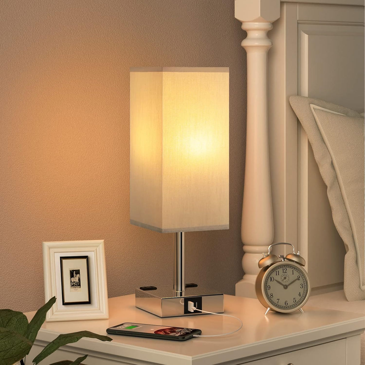 Touch Bedside Table Lamp for Bedroom - Dimmable, USB C+A, 2 AC Outlets