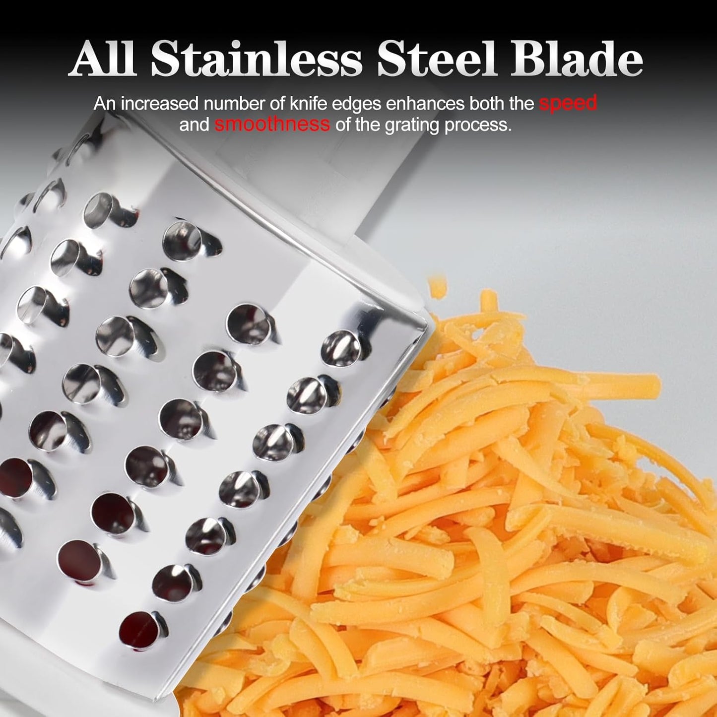 Rotary Cheese Grater Hand Crank, Kitchen Shredder Speed Mandolin Slicer Ice Shaver with Handle and Drum Blades for Cheese, Vegetable, Nuts, Chocolate, Potato, Carrot, 5 Blades, Black