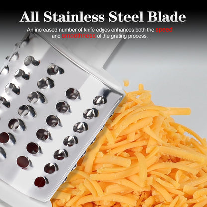 Rotary Cheese Grater Hand Crank, Kitchen Shredder Speed Mandolin Slicer Ice Shaver with Handle and Drum Blades for Cheese, Vegetable, Nuts, Chocolate, Potato, Carrot, 5 Blades, Black